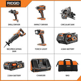 RIDGID 18-Volt Lithium-Ion Cordless Brushless 5-Tool Combo Kit with (1) 2.0 Ah and (1) 4.0 Ah Battery, 18-Volt Charger, and Bag