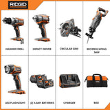 RIDGID 18V Lithium‑Ion Cordless 5‑Tool Combo Kit with (2) 4.0 Ah Batteries, 18V Charger and Contractor's Bag