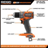 RIDGID 18V SubCompact Brushless 2-Tool Combo Kit with Drill/Driver, Impact Driver, (2) 2.0 Ah Batteries, Charger, Tool Bag + (2) Free 2.0 Ah Batteries
