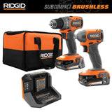 RIDGID 18V SubCompact Brushless 2-Tool Combo Kit with Drill/Driver, Impact Driver, (2) 2.0 Ah Batteries, Charger, Tool Bag + (2) Free 2.0 Ah Batteries