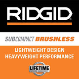 RIDGID 18V SubCompact Brushless 2-Tool Combo Kit with Drill/Driver, Impact Driver, (2) 2.0 Ah Batteries, Charger, Tool Bag + (2) Free 2.0 Ah Batteries