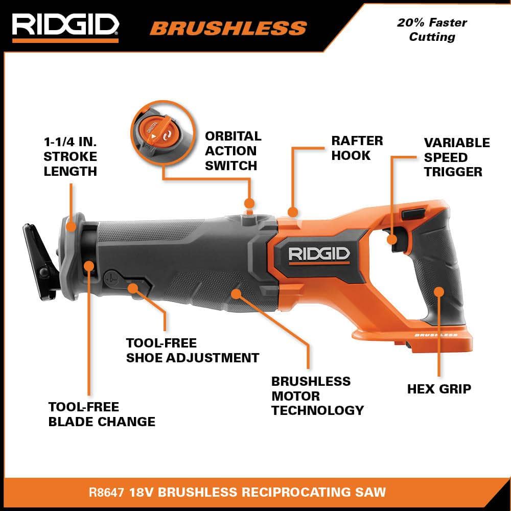 RIDGID 18V Brushless Cordless Reciprocating Saw Kit with (1) 4.0 Ah Battery and Charger