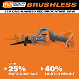 RIDGID 18V SubCompact Brushless Cordless One-Handed Reciprocating Saw Kit with 2.0 Ah Battery and Charger