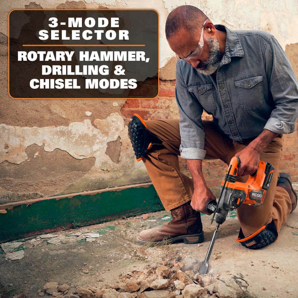 RIDGID 18V Brushless Cordless 1 in. SDS-Plus Rotary Hammer with 18V Lithium-Ion 4.0 Ah Battery