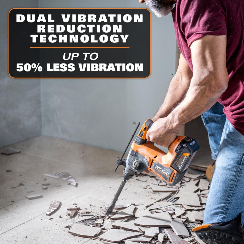 RIDGID 18V Brushless Cordless 1 in. SDS-Plus Rotary Hammer Kit with 18V 4.0Ah MAX Output Battery and Rapid Charger