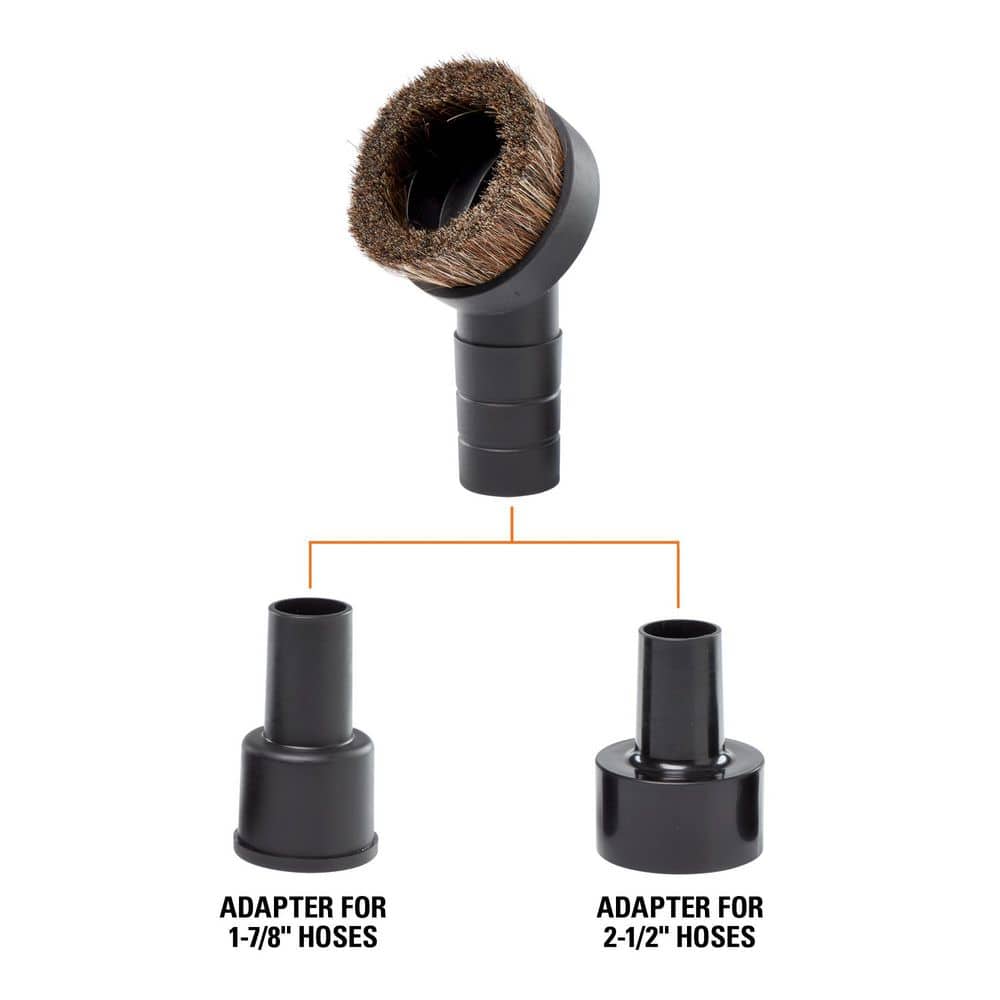 1-1/4 in. Natural Hair Dusting Brush Shop Vac Attachment with 1-7/8 in., 2-1/2 in. Adapters for RIDGID Wet Dry Vacuums