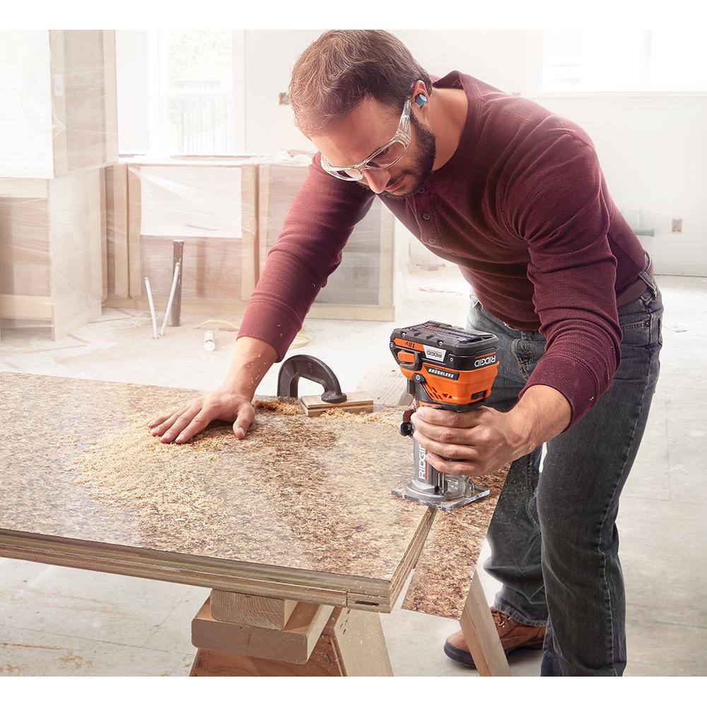 RIDGID 18-Volt Cordless Brushless 1/4 in. Compact Router with Fixed Base and Tool-Free Depth Adjustment