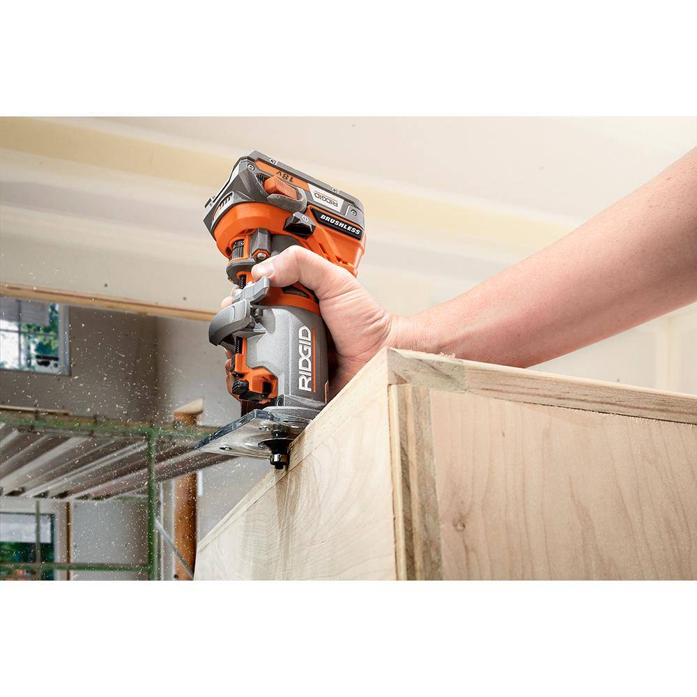 RIDGID 18-Volt Cordless Brushless 1/4 in. Compact Router with Fixed Base and Tool-Free Depth Adjustment