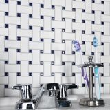 Merola Tile Metro Basketweave Matte White with Cobalt Dot 11-3/4 in. x 11-3/4 in. Porcelain Mosaic Tile (19.58 sq. ft./Case)