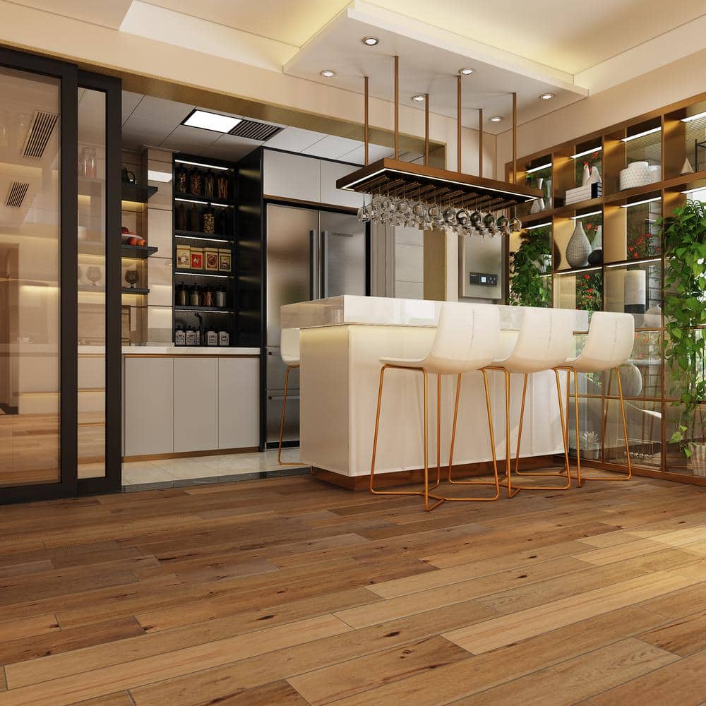 NATU Roasted Distressed Hickory 3/8 in. T x 7.5 in. W Click Lock Distressed Hardwood Flooring (19.43 sq.ft./case)