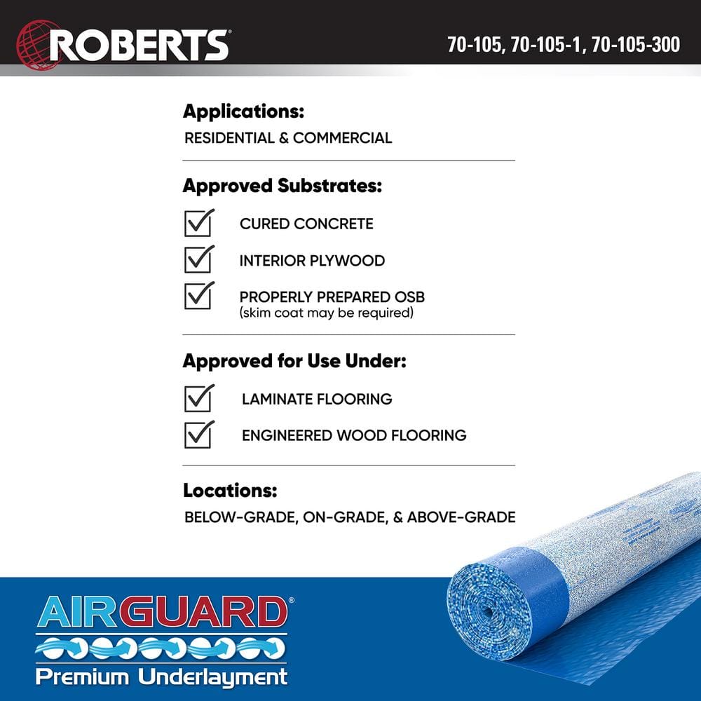 ROBERTS AirGuard 100 sq. ft. 40 in. x 30 ft. x 2 mm 5-in-1 Underlayment with Microban for Laminate and Engineered Wood Floors