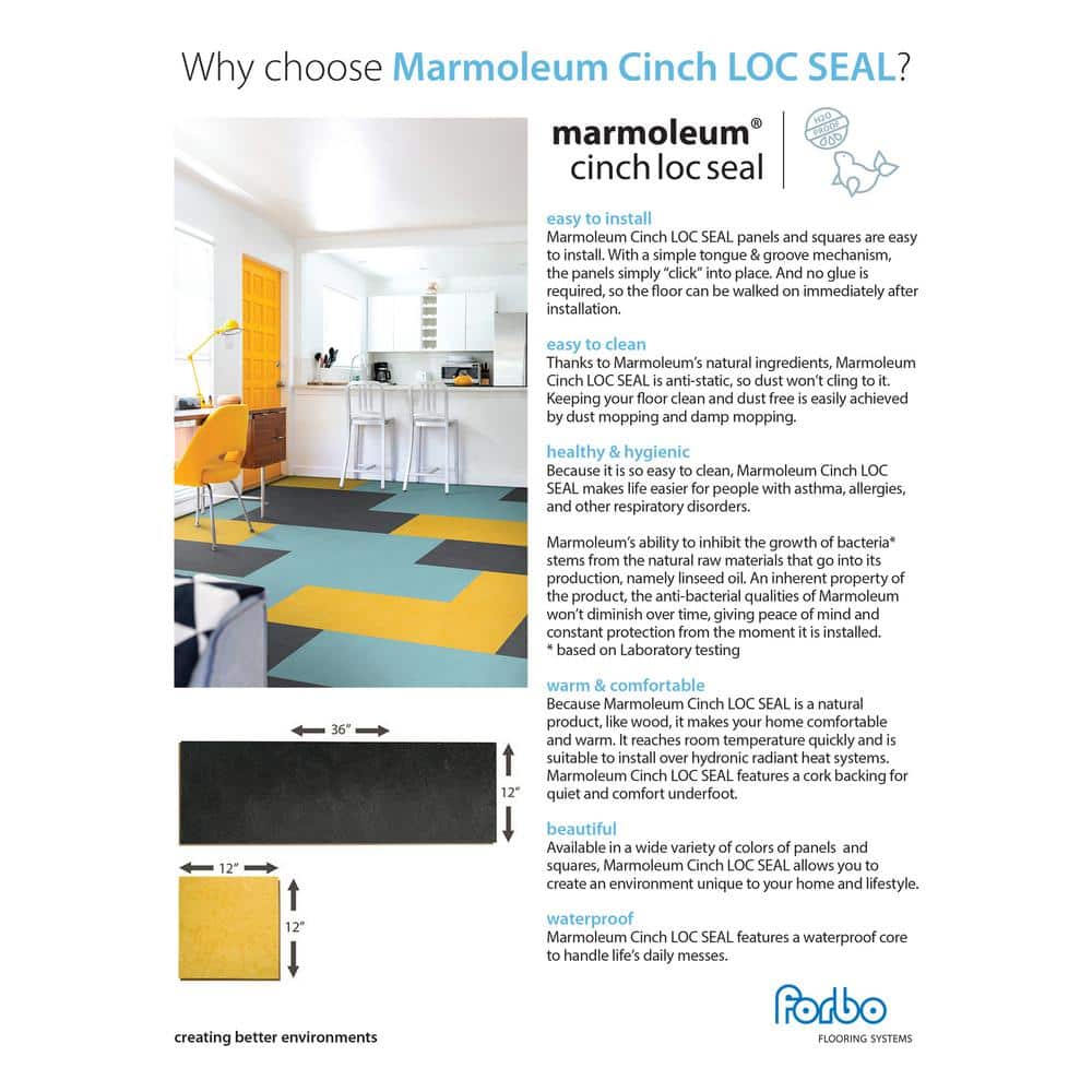 Marmoleum Cinch Loc Seal Rocky Ice 9.8 mm T x 11.81 in. W x 35.43 in. L Laminate Flooring (20.34 sq. ft./case)