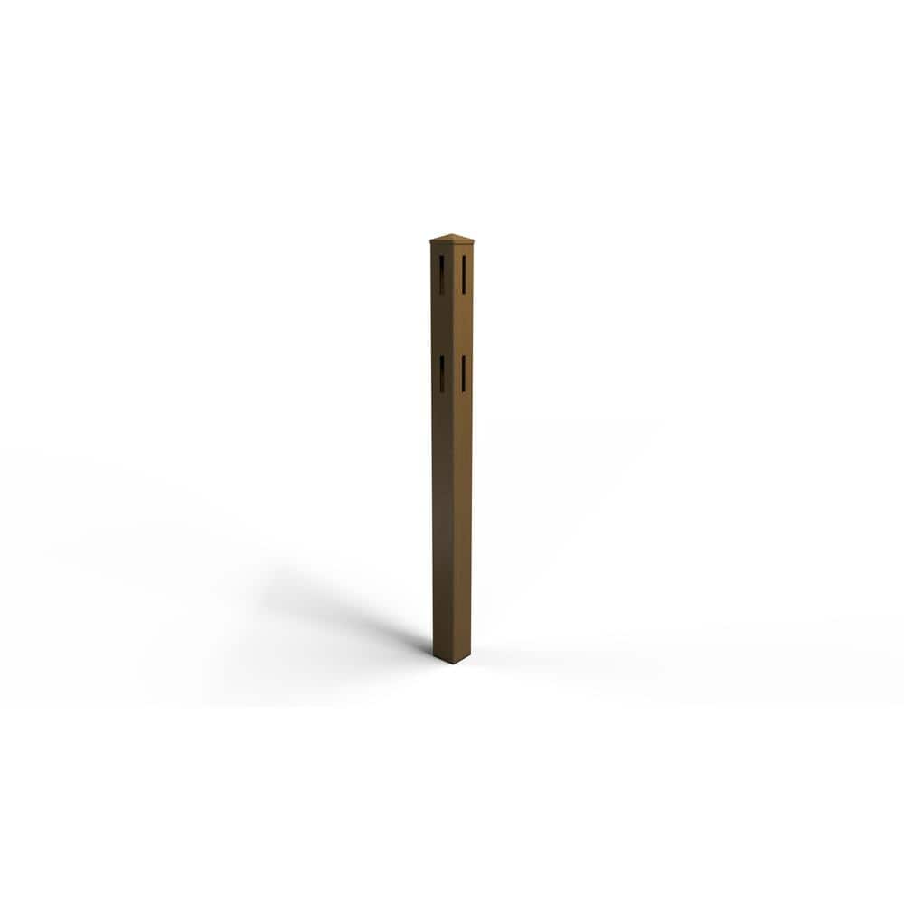Natures Composites Composite 2-Rail Corner Post with Post Cap for Traditional Ranch Rail System (5 in. x 5 in. x 50 in. L) Rosewood (Brown)