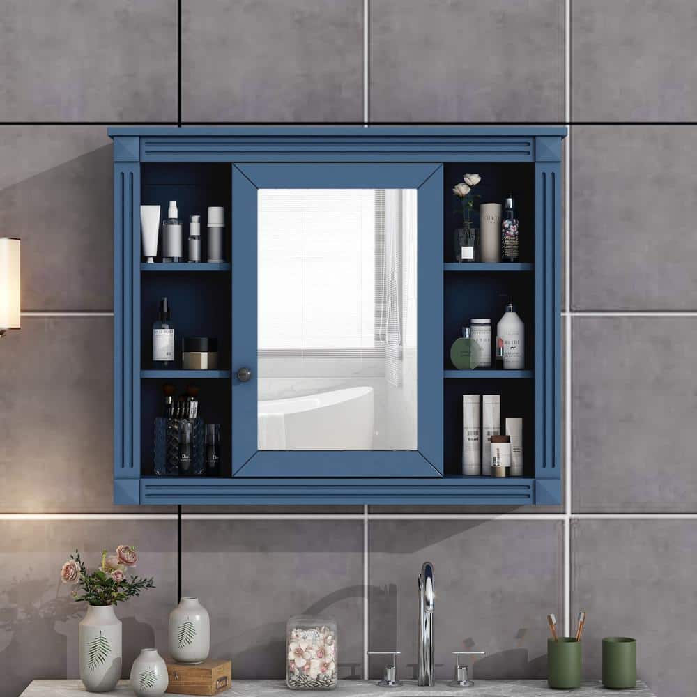 Miscool Ami 35 in. W x 7.1 in. D x 28.7 in. H Rectangular Bathroom Storage Medicine Cabinet with Mirror In Blue