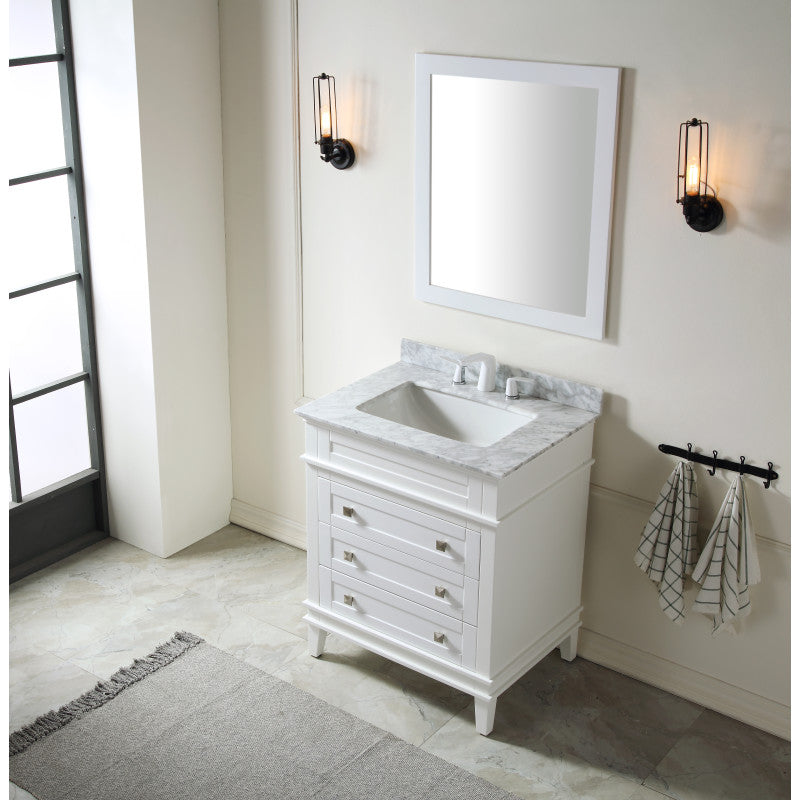 ANZZI Wineck Series 36-in White Single Sink Bathroom Vanity with Carrara White Natural Marble Top (Mirror Included)