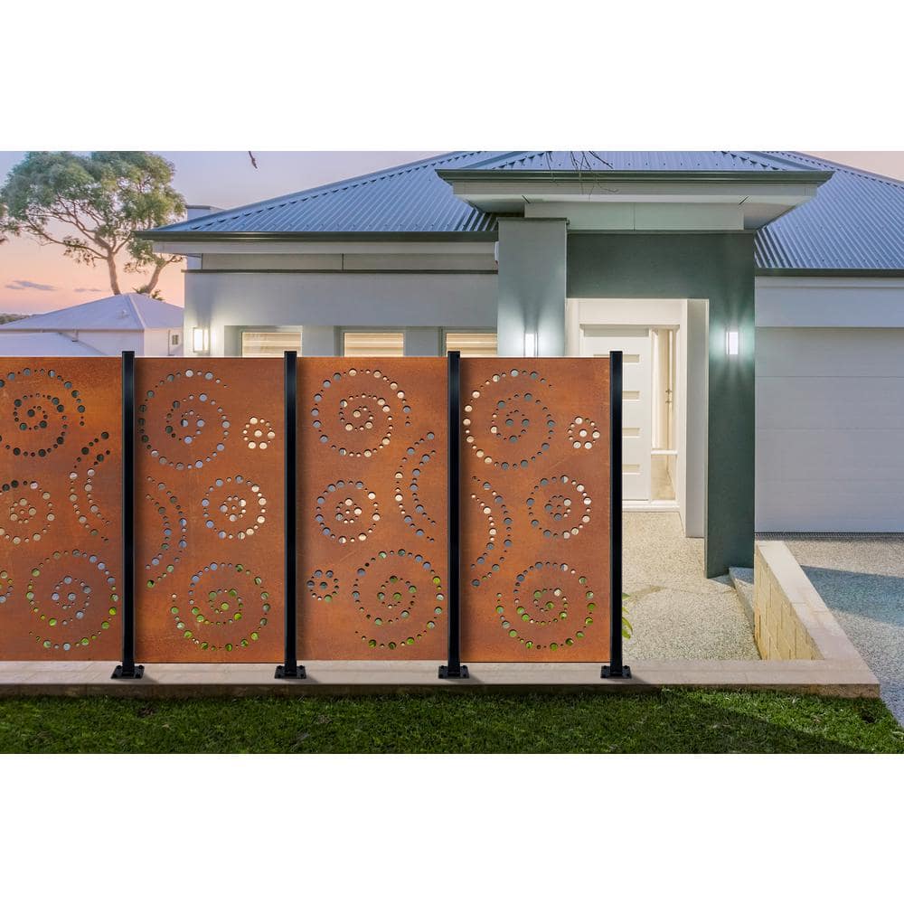 OUTDECO Spiral 3 ft. x 6 ft. Oxy-Shield Corten Steel Decorative Screen Panel in Rust with 6-Screws