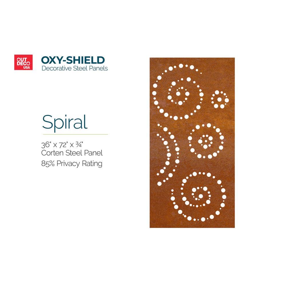OUTDECO Spiral 3 ft. x 6 ft. Oxy-Shield Corten Steel Decorative Screen Panel in Rust with 6-Screws