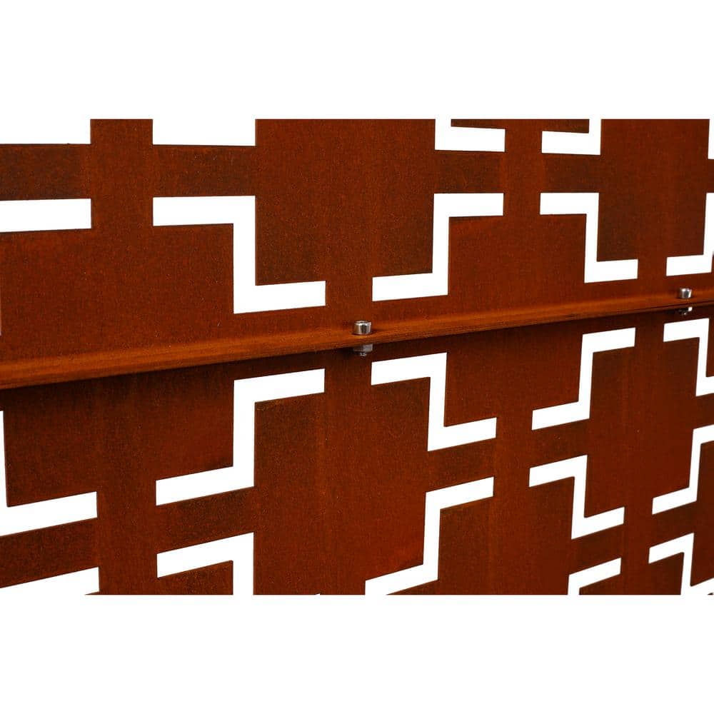 76 in. H x 48 in. W Outdoor and Indoor Freestanding Metal Decorative Privacy Screen for Deck Balcony Patio, Rusty
