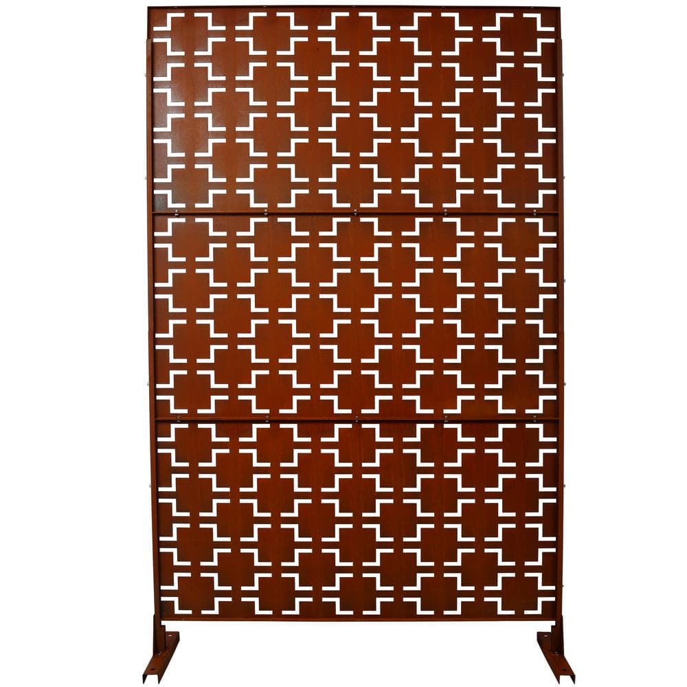 76 in. H x 48 in. W Outdoor and Indoor Freestanding Metal Decorative Privacy Screen for Deck Balcony Patio, Rusty