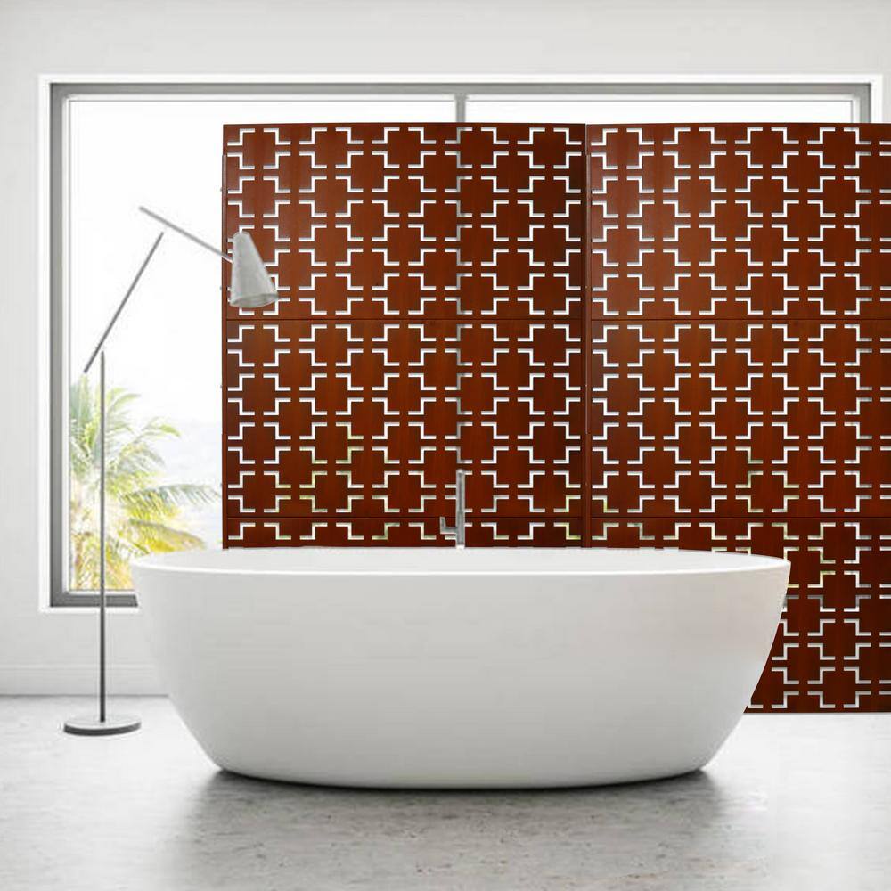 76 in. H x 48 in. W Outdoor and Indoor Freestanding Metal Decorative Privacy Screen for Deck Balcony Patio, Rusty
