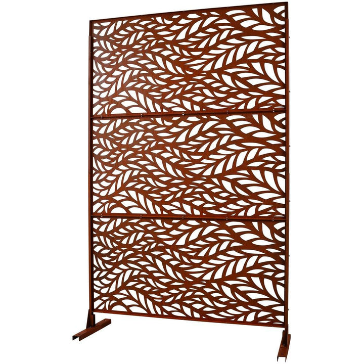 Sudzendf 76"Hx48"W Rust Red Outdoor & Indoor Metal Privacy Screen, Freestanding Decorative Privacy Screen for Deck Balcony Patio