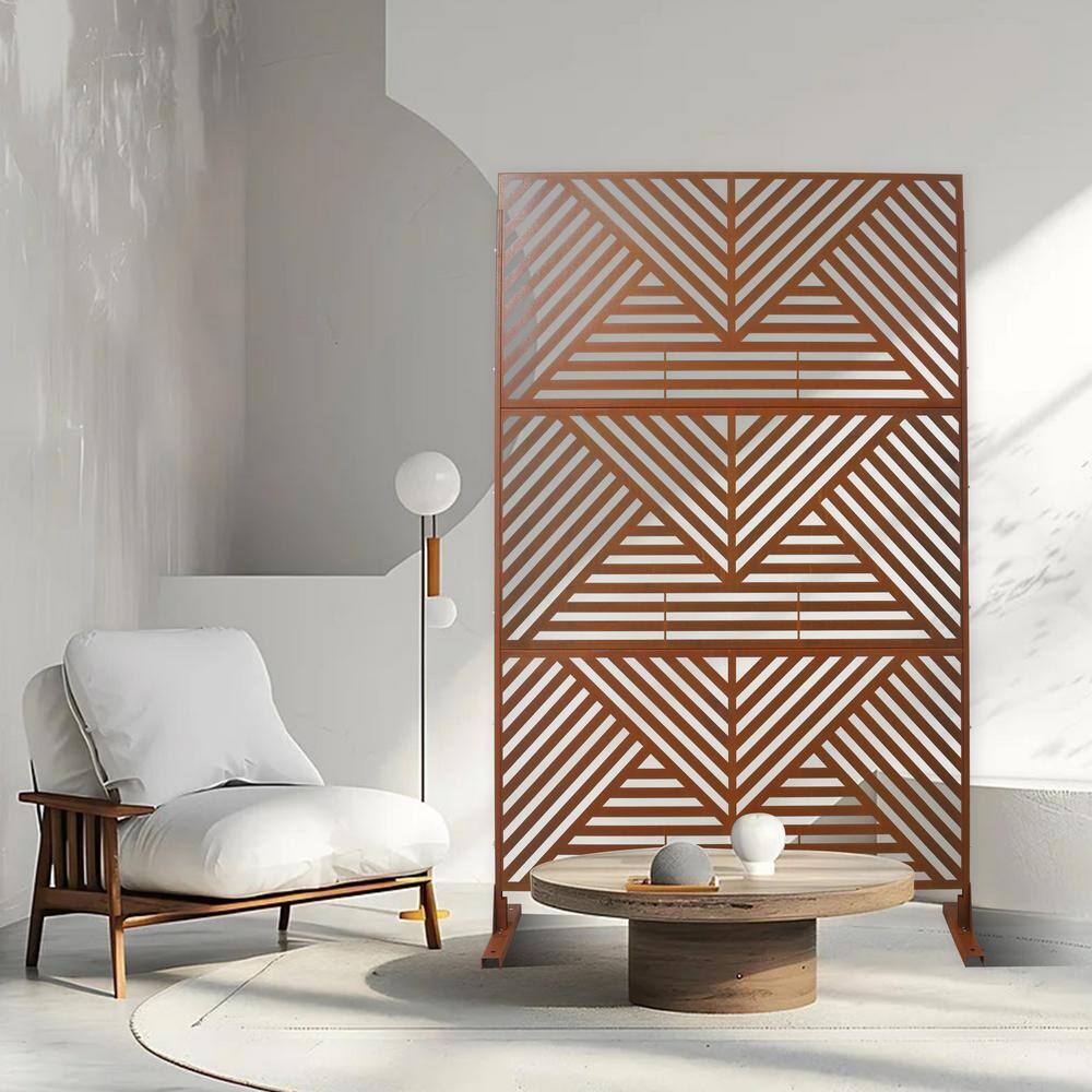 Sudzendf Rust Red Outdoor Indoor Metal Privacy Decorative Screen Freestanding for Deck Balcony Patio for Outside Lawn Garden