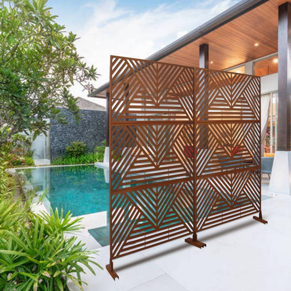 Sudzendf Rust Red Outdoor Indoor Metal Privacy Decorative Screen Freestanding for Deck Balcony Patio for Outside Lawn Garden