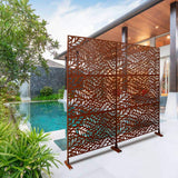 Tidoin 6.3 ft. x 4 ft. Rust Red Steel Freestanding Flat Flat Top Decorative Privacy Screen Metal Fence Panel