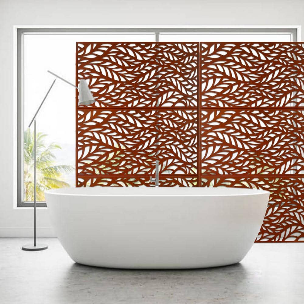 Tidoin 6.3 ft. x 4 ft. Rust Red Steel Freestanding Flat Flat Top Decorative Privacy Screen Metal Fence Panel