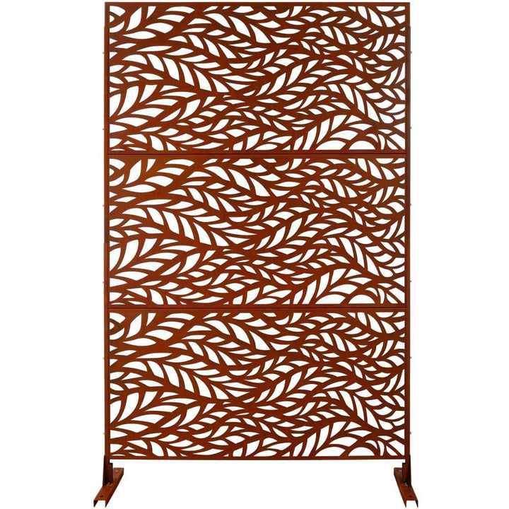 Tidoin 6.3 ft. x 4 ft. Rust Red Steel Freestanding Flat Flat Top Decorative Privacy Screen Metal Fence Panel