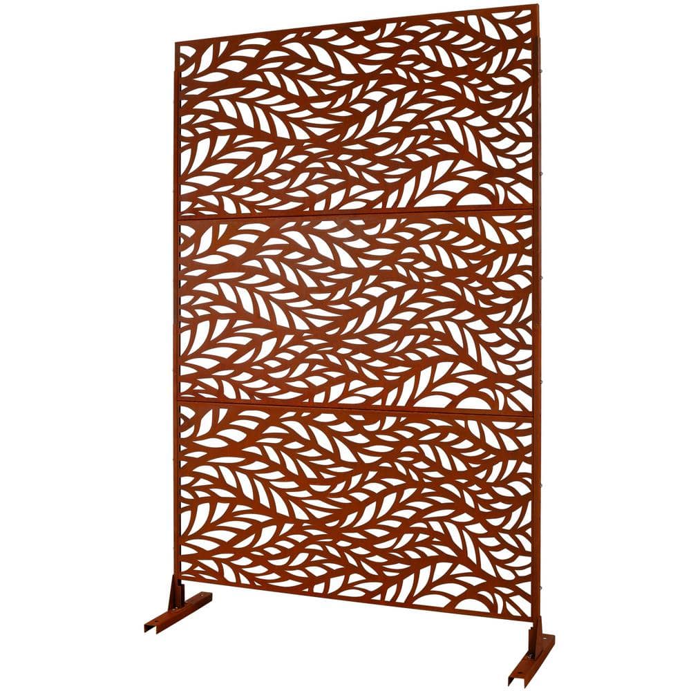 Tidoin 6.3 ft. x 4 ft. Rust Red Steel Freestanding Flat Flat Top Decorative Privacy Screen Metal Fence Panel