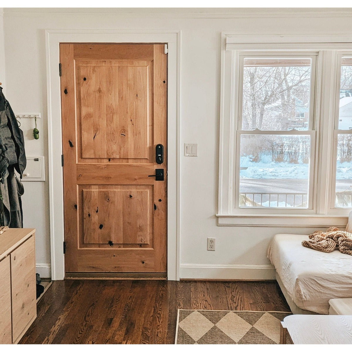 Krosswood Doors 32 in. x 96 in. Knotty Alder 2-Panel Right-Hand/Inswing Grey Stain Wood Prehung Front Door