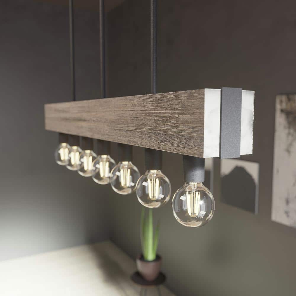 Hunter Donelson 7 Light Rustic Iron Linear Chandelier Kitchen Light