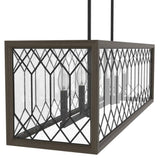 Hunter Chevron 6-Light Rustic Iron Billiard Chandelier with Clear Seeded Glass Shade