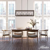 Hunter Chevron 6-Light Rustic Iron Billiard Chandelier with Clear Seeded Glass Shade
