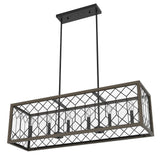 Hunter Chevron 6-Light Rustic Iron Billiard Chandelier with Clear Seeded Glass Shade