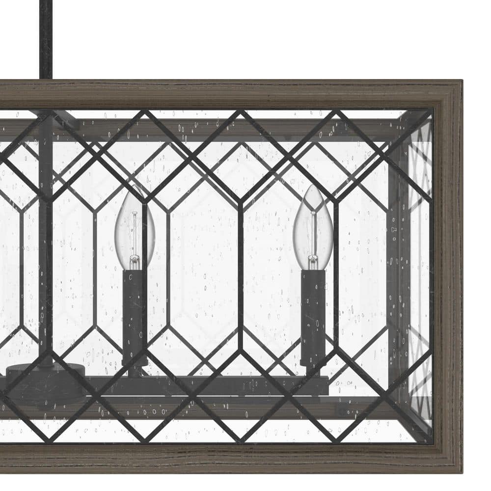 Hunter Chevron 6-Light Rustic Iron Billiard Chandelier with Clear Seeded Glass Shade