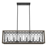 Hunter Chevron 6-Light Rustic Iron Billiard Chandelier with Clear Seeded Glass Shade