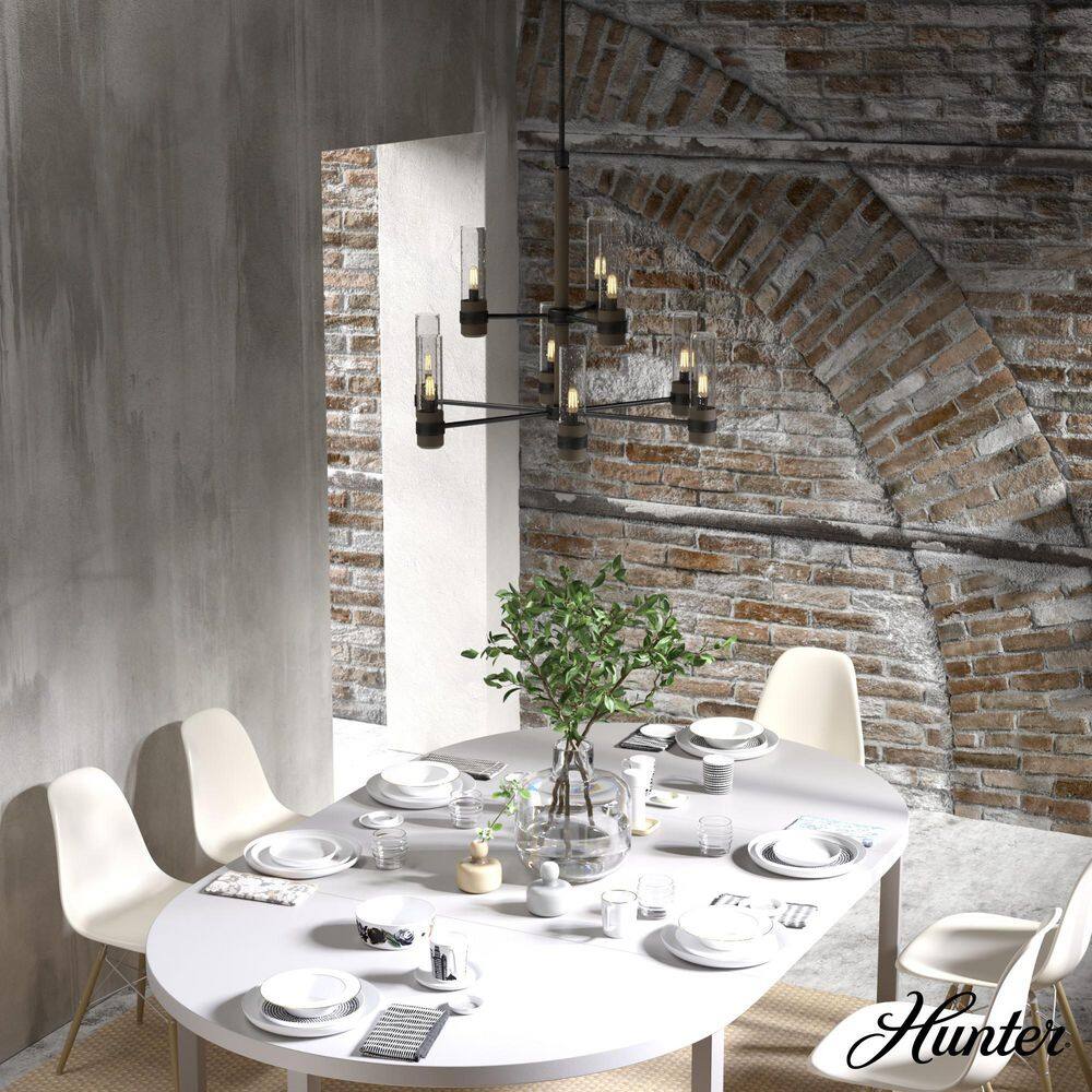Hunter River Mill 9-Light Rustic Iron Candlestick Chandelier with Clear Seeded Glass Shades