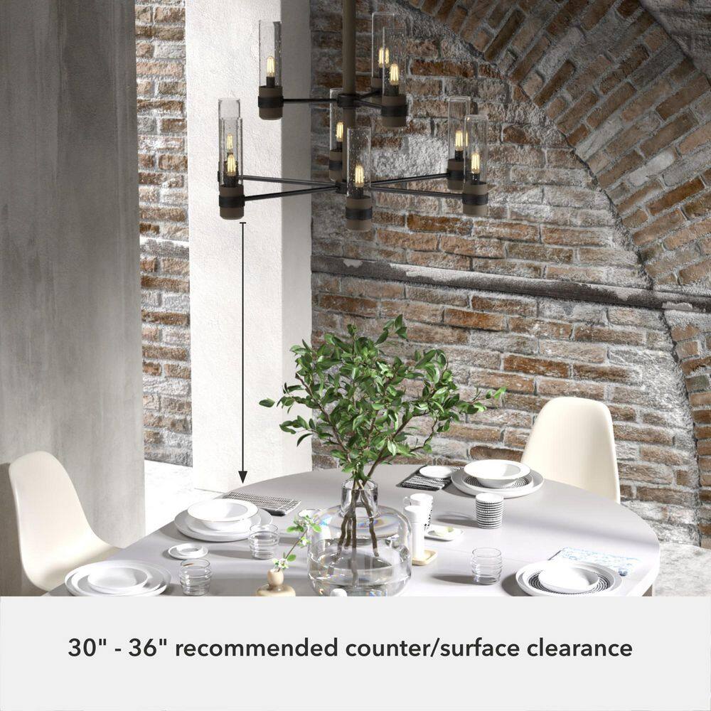 Hunter River Mill 9-Light Rustic Iron Candlestick Chandelier with Clear Seeded Glass Shades
