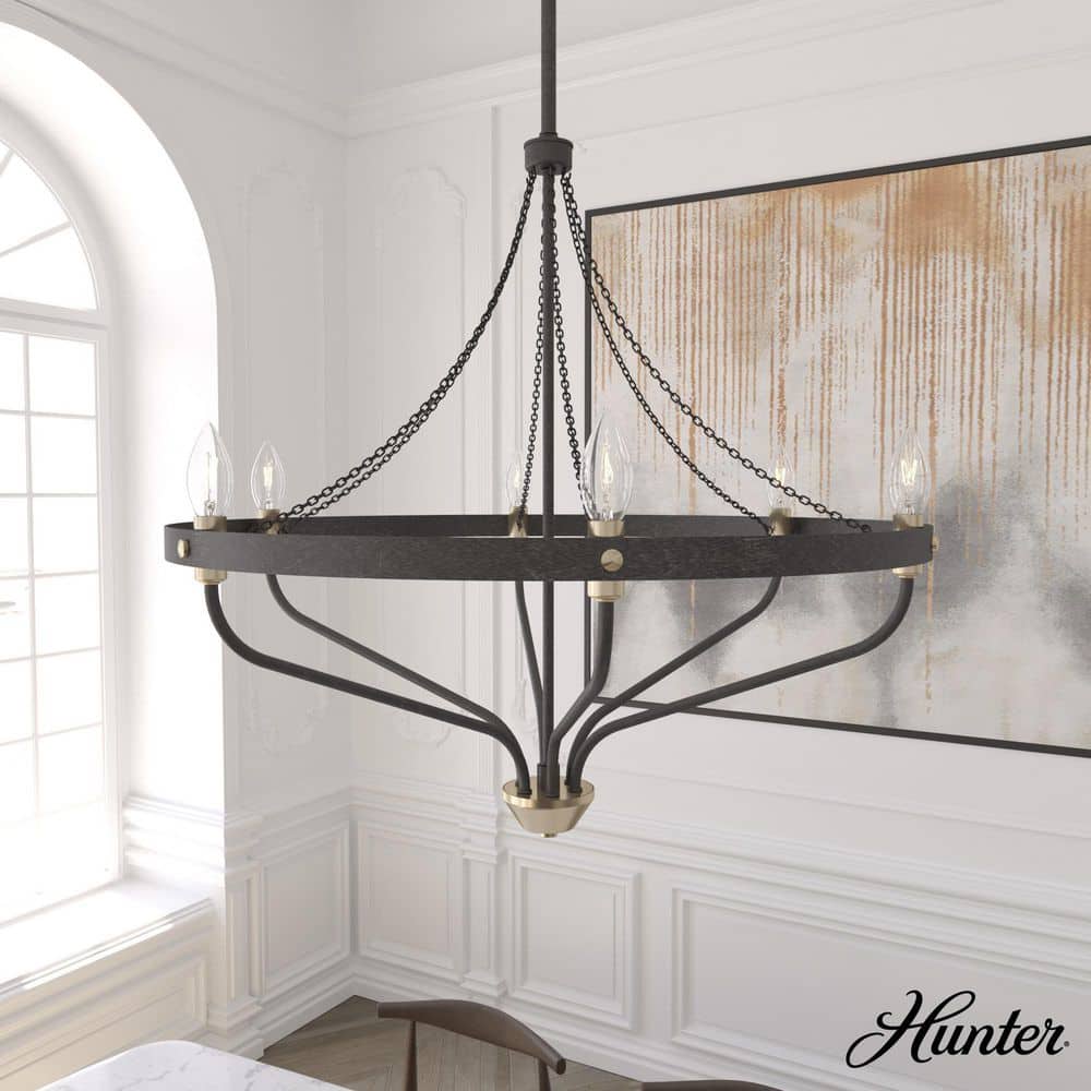 Hunter Merlin 6-Light Rustic Iron Wagon Wheel Chandelier