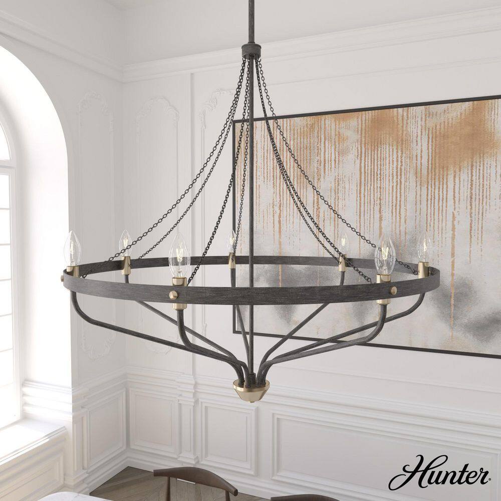 Hunter Merlin 7-Light Rustic Iron Wagon Wheel Chandelier