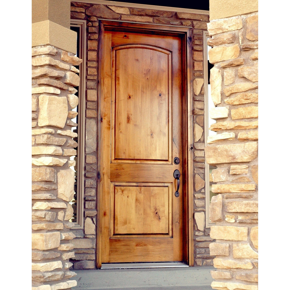 Krosswood Doors 42 in. x 96 in. Rustic Knotty Alder Arch Top Clear Stain Right-Hand Inswing Wood Single Prehung Front Door
