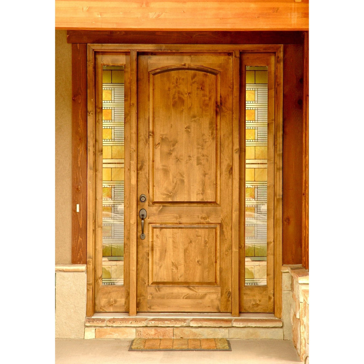 Krosswood Doors 30 in. x 96 in. Rustic Knotty Alder Arch Top Provincial Stain Left-Hand Inswing Wood Single Prehung Front Door