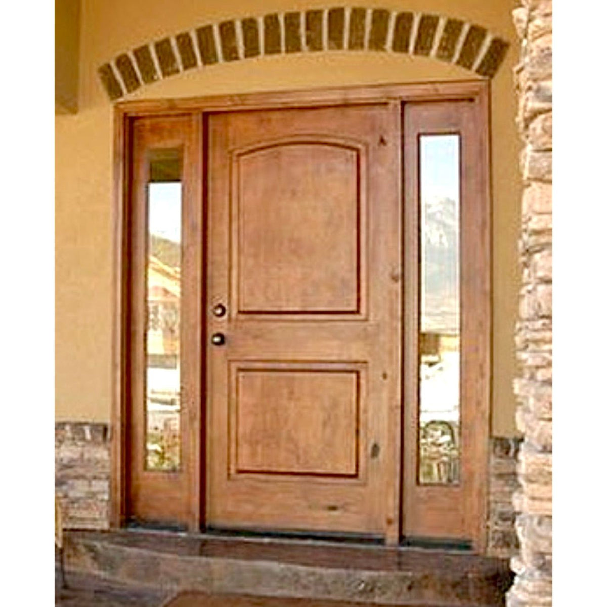Krosswood Doors 42 in. x 96 in. Rustic Knotty Alder Arch Top Red Chestnut Stain Left-Hand Inswing Wood Single Prehung Front Door