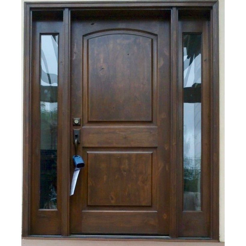 Krosswood Doors 32 in. x 96 in. Rustic Knotty Alder Arch Top Provincial Stain Left-Hand Inswing Wood Single Prehung Front Door
