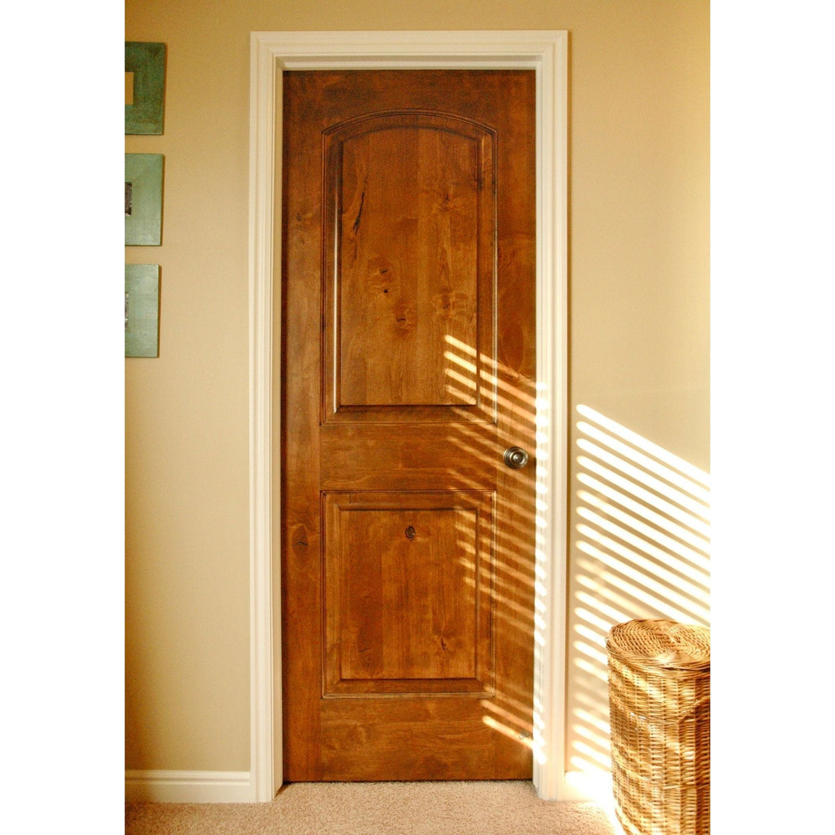 Krosswood Doors 30 in. x 80 in. Knotty Alder 2-Panel Top Rail Arch with V-Groove Solid Wood Core Interior Door Slab