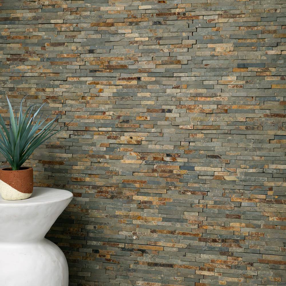 MSI Rustique Interlocking 8 in. x 18 in. x 10mm Textured Slate Mesh-Mounted Mosaic Wall Tile (10 sq. ft. / Case)