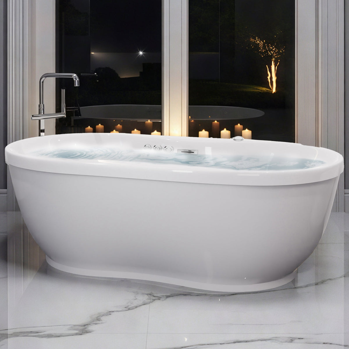 ANZZI Lori 72 in. Acrylic Flatbottom Whirlpool and Air Bathtub, White
