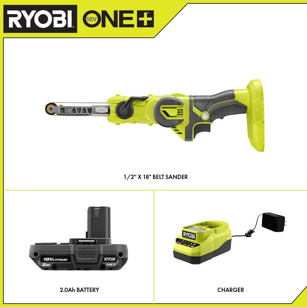 RYOBI ONE+ 18V Cordless 1/2 in. x 18 in. Belt Sander with 2.0 Ah Battery and Charger